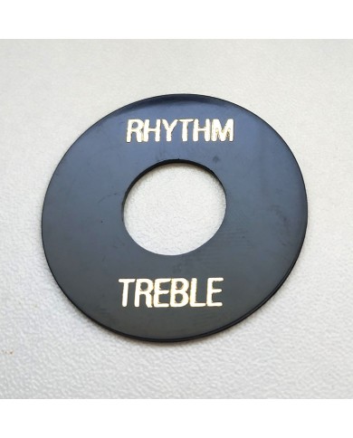 Schwarze Platte im Gibson Rhythm/Treble Stil, goldene Beschriftung