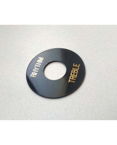 Schwarze Platte im Gibson Rhythm/Treble Stil, goldene Beschriftung