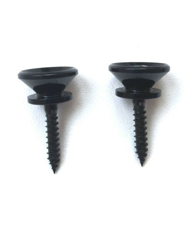 2 schwarze Gurtpins im Stratocaster-Stil, Typ Gotoh, mit Schrauben