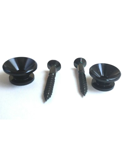 2 schwarze Gurtpins im Stratocaster-Stil, Typ Gotoh, mit Schrauben
