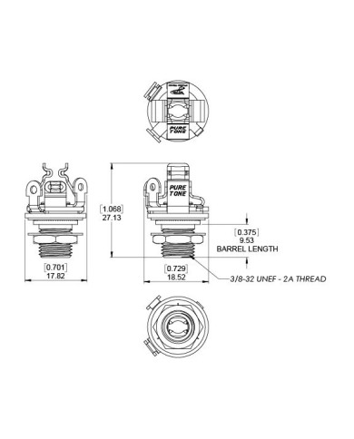 Pure Tone Mono Multi-Contact 1/4 in. Nickel Klinkenbuchse Ein-/Ausgang, kein Kratzen mehr! PTT1