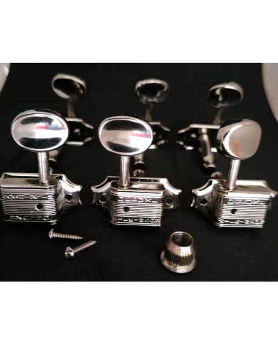 6 Wilkinson-Mechaniken Nickel 3+3 im Kluson-Stil, runder Metallknopf