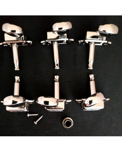 6 Wilkinson-Mechaniken Nickel 3+3 im Kluson-Stil, runder Metallknopf