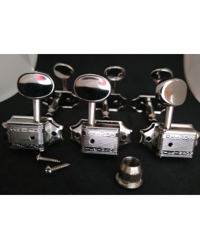 6 Wilkinson-Mechaniken Nickel 3+3 im Kluson-Stil, runder Metallknopf