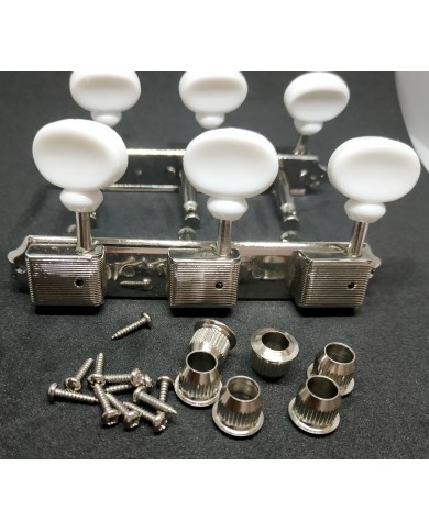 Kluson Vintage-Style-Mechaniken 3+3 auf Platte, ovale Kunststoffknöpfe