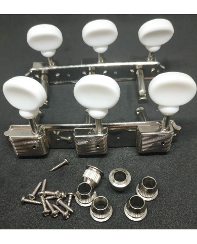 Kluson Vintage-Style-Mechaniken 3+3 auf Platte, ovale Kunststoffknöpfe