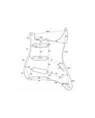 Pickguard Weiß/schwarz/weiß, 3-lagig, 11 Löcher, für Stratocaster ab 72, Potibohrungen 1 cm