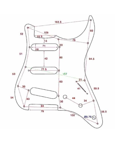 Weißes 1-lagiges 11-Loch-Pickguard für Stratocaster ab 72, Potis 1cm