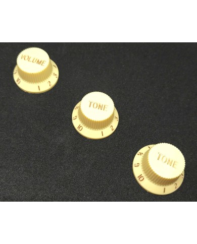 3 cremefarbene Vintage UFO Stratocaster-Knöpfe, metrische Größe