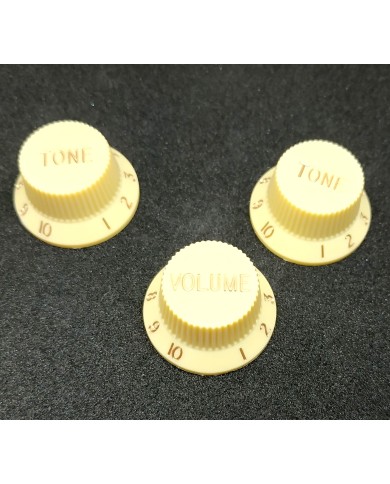 3 cremefarbene Vintage UFO Stratocaster-Knöpfe, metrische Größe