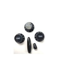 Schwarzes Stratocaster-Set: 3 UFO-Reglerknöpfe + Tremolo + Schalter, metrisch