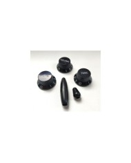 Schwarzes Stratocaster-Set: 3 UFO-Reglerknöpfe + Tremolo + Schalter, metrisch
