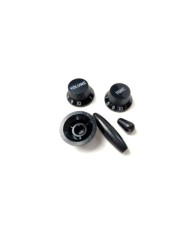Schwarzes Stratocaster-Set: 3 UFO-Reglerknöpfe + Tremolo + Schalter, metrisch