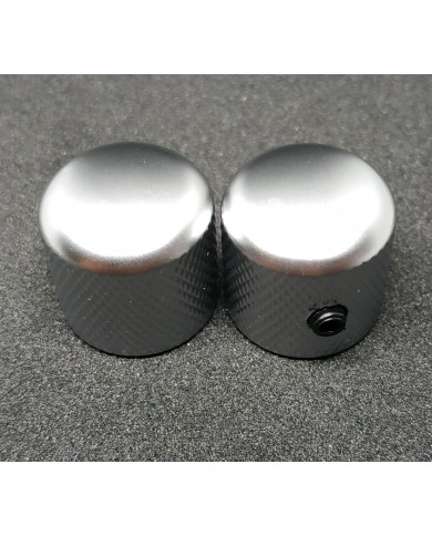 2 Telecaster Dome-Metallknöpfe, satiniertes Chrom, feine Rändelung, für 6-mm-Potis