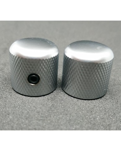 2 Telecaster Dome-Metallknöpfe, satiniertes Chrom, feine Rändelung, für 6-mm-Potis