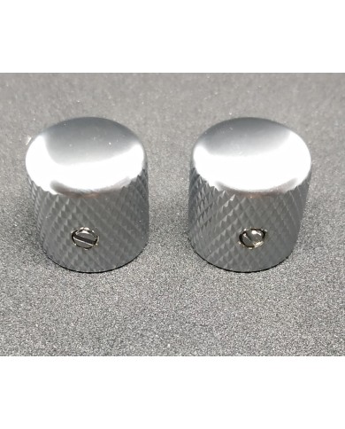 2 Dome-Reglerknöpfe Telecaster aus Metall, satiniertes Chrom, Grobverzahnung, für 6-mm-Potis