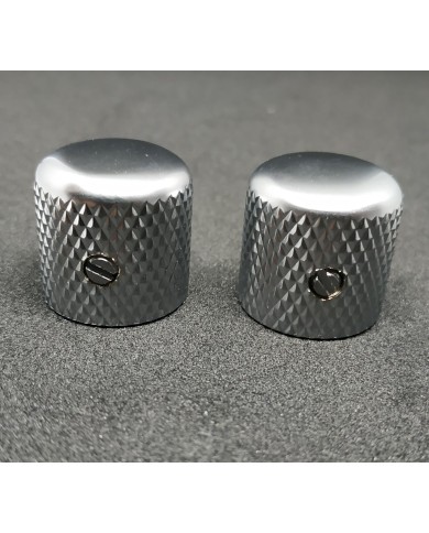 2 Dome-Reglerknöpfe Telecaster aus Metall, satiniertes Chrom, Grobverzahnung, für 6-mm-Potis