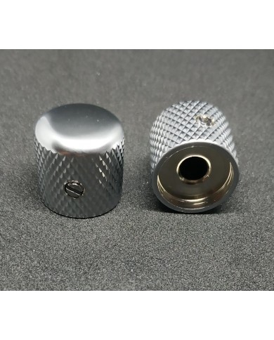 2 Dome-Reglerknöpfe Telecaster aus Metall, satiniertes Chrom, Grobverzahnung, für 6-mm-Potis