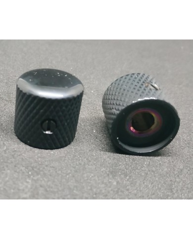 2 schwarze Dome Telecaster Knöpfe, grobe Riffelung, für 6-mm-Potis