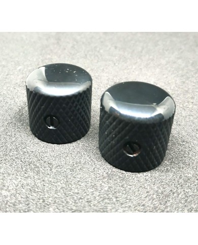 2 schwarze Dome Telecaster Knöpfe, grobe Riffelung, für 6-mm-Potis