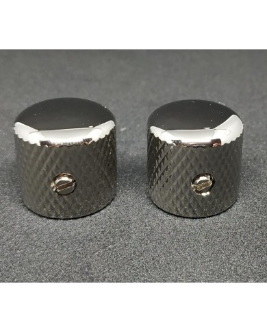 2 Telecaster Dome-Metallknöpfe, Nickel, Grobrändelung, für Potis 6,35mm (1/4")