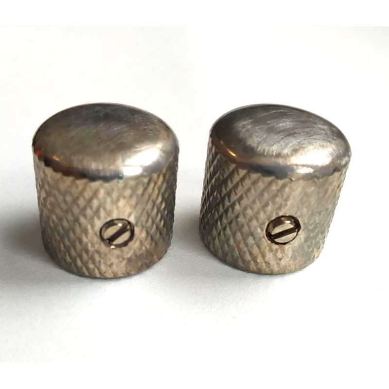 2 Nickel AGED Big Grip Telecaster Metal Dome Knobs for 6,35mm (1/4") Pots