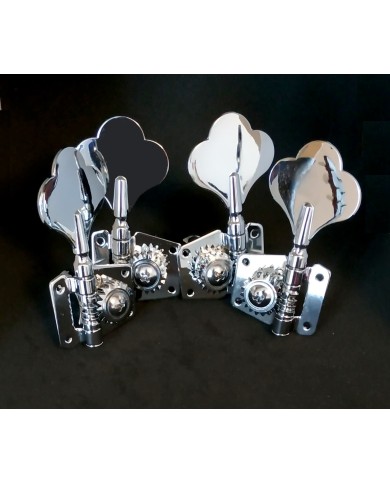 4 verchromte Bass-Mechaniken mit Getriebe, 2+2, umkehrbar, Achse 14mm