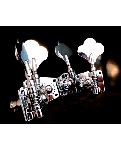 4 verchromte Bass-Mechaniken mit Getriebe, 2+2, umkehrbar, Achse 14mm