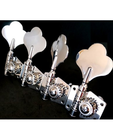 4 verchromte Bass-Mechaniken mit Getriebe, 4L umkehrbar, Achse 14mm