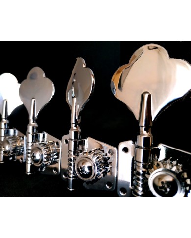 4 verchromte Bass-Mechaniken mit Getriebe, 4L umkehrbar, Achse 14mm