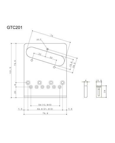 Telecaster Gotoh Chrom Steg mit Saitenhalter, 6 Messing-Saitenreiter GTC201-C