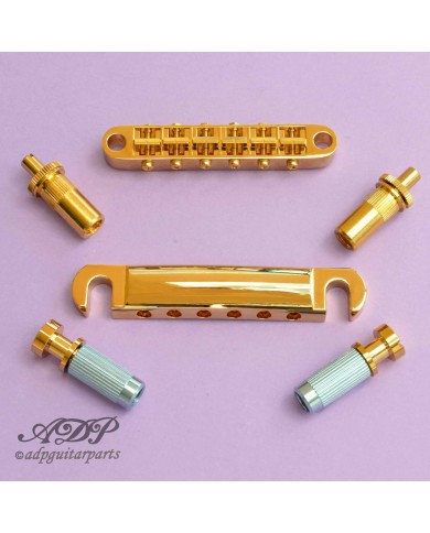 Metrisches Set Gotoh GE101Z Saitenhalter + GE103B Tune-O-Matic Steg Gold