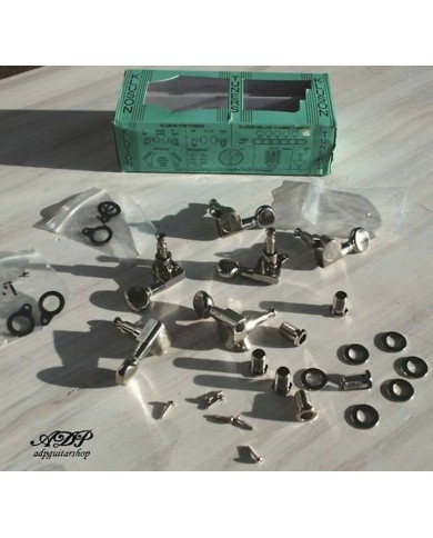 Kluson Linkshänder-Mechaniken, 6 in Reihe, runder Knopf, 1:18