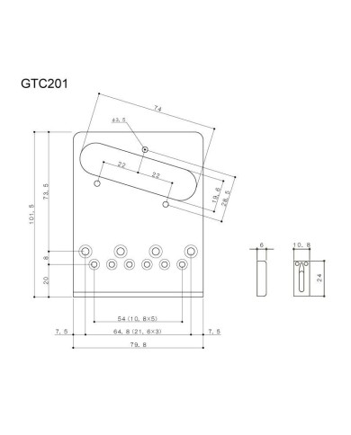 Telecaster Gotoh Steg mit Saitenhalter, 6 Messingreiter GTC201G