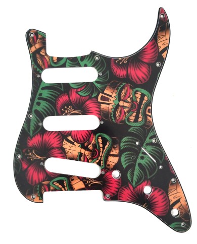 Pickguard Aloha Tiki WD Custom für Fender Stratocaster, 11 Löcher, 1964-heute