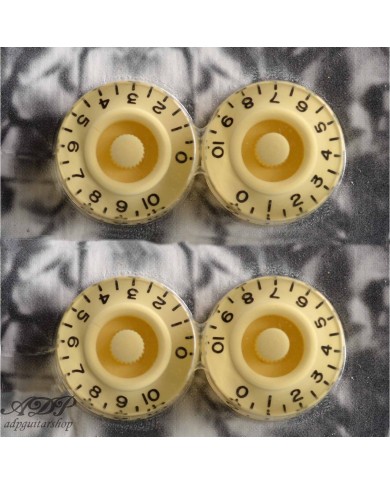 4x Speed Knobs aus Plexi, cremefarbener Unterseite, Bass, Inch, für 24-Spline-Achsen, Gibson LP SG Stil