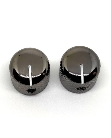 2 Metallknöpfe Cosmo Black im Telecaster-Stil, weißer Markierungsstrich, für SolidShaft-Potis 6,35mm (1/4")