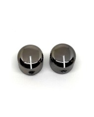 2 Boutons metal cosmo Black style telecaster Trait blanc pour pots SolidShaft 6,35mm (1/4")