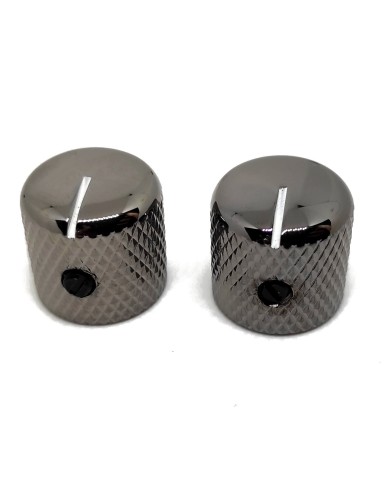 2 Metallknöpfe Cosmo Black im Telecaster-Stil, weißer Markierungsstrich, für SolidShaft-Potis 6,35mm (1/4")