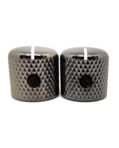 2 Metallknöpfe Cosmo Black im Telecaster-Stil, weißer Markierungsstrich, für SolidShaft-Potis 6,35mm (1/4")