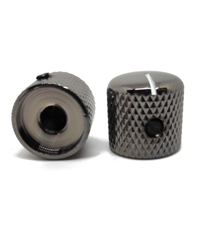 2 Metallknöpfe Cosmo Black im Telecaster-Stil, weißer Markierungsstrich, für SolidShaft-Potis 6,35mm (1/4")