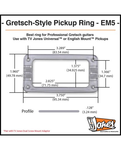 Offizieller EM5 Gretsch-Style Tonabnehmerrahmen mit zwei Schrauben, silber, inklusive Befestigungsschrauben