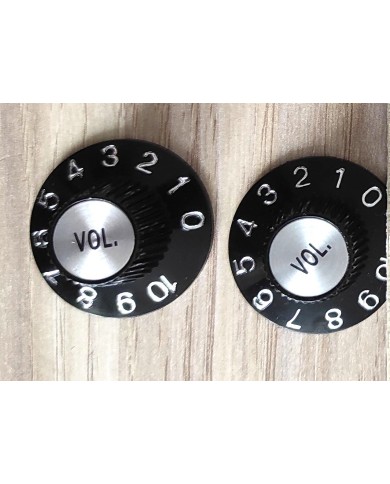 2 schwarze Volume-Reglerknöpfe, Witch Hat, Silver Reflector, für US-Potis