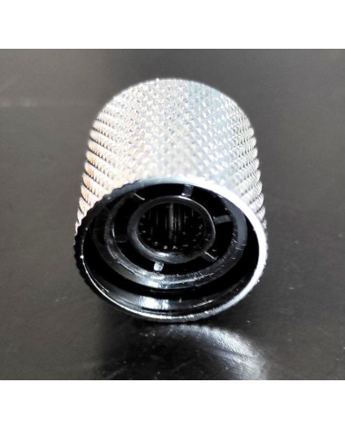 2 flache Metallknöpfe, Chrom, feine Rändelung, 18 Rillen für 6-mm-Potis, Tele / Bass