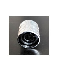 2 flache Metallknöpfe, Chrom, feine Rändelung, 18 Rillen für 6-mm-Potis, Tele / Bass