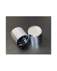 2 flache Metallknöpfe, Chrom, feine Rändelung, 18 Rillen für 6-mm-Potis, Tele / Bass