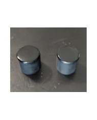 2 flache Metallknöpfe, schwarz, feine Rändelung, 18 Rillen für 6mm-Potis, Tele / Bass