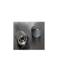 2 flache Metallknöpfe, schwarz, feine Rändelung, 18 Rillen für 6mm-Potis, Tele / Bass