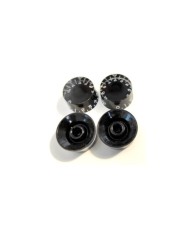 4 Speed Knob Knöpfe im Gibson LP SG Plexi Stil, schwarzer Untergrund, NICHT Bass, metrisch, 18 Splines