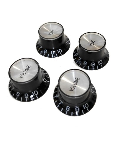 4 Tone- + Volume-Knöpfe im Gibson SG Stil aus schwarzem Plexi, metrisch, nicht gerändelt